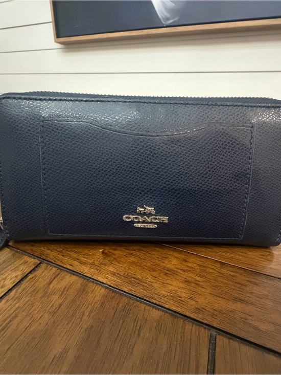 Coach Handbags - Coach Navy Pebbled Leather Zip Wallet with Exterior Card Pocket